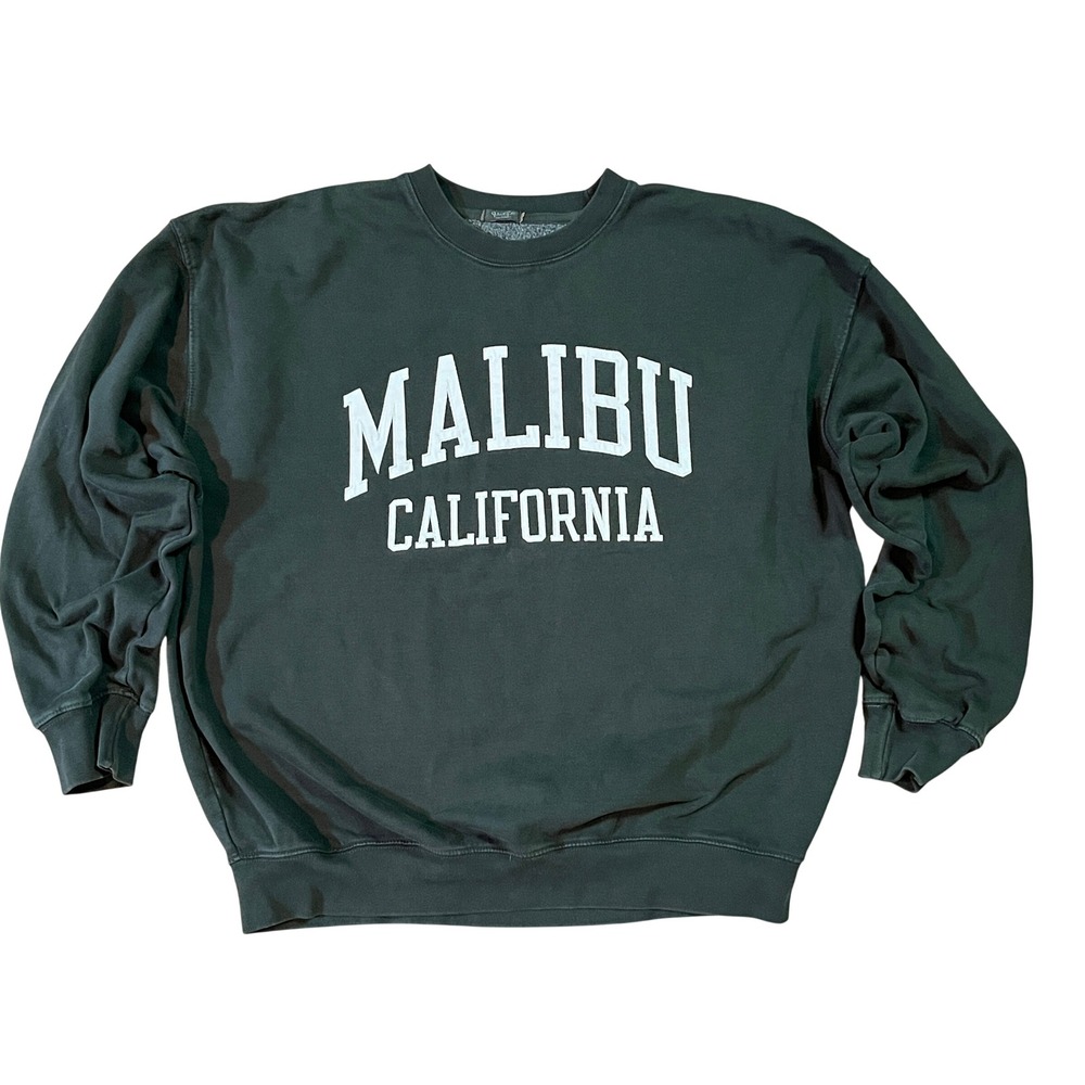 John Galt Malibu California Sweatshirt Women OS Green Oversized Graphic Crewneck
